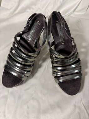 BCBGMaxAzria Metallic Pewter Strappy Slingback Sandals